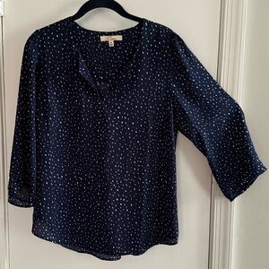 Les Serein (Stitch Fix) Navy Blue Polka Dot Women's Top Size M